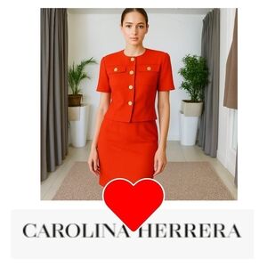 VINTAGE 80s CAROLINA HERRERA Designer suit Linen Size 6